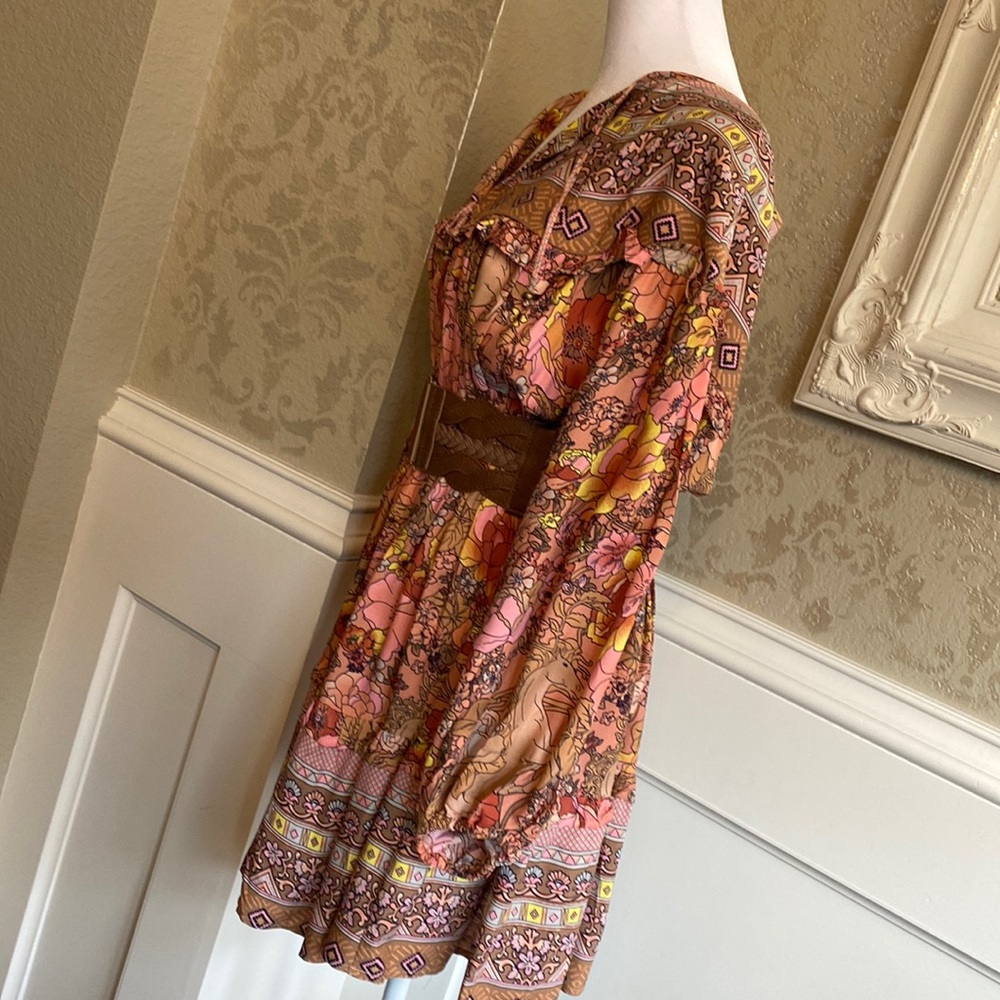 NEW - Boho Gypsy Floral Mini Ruffle Dress - Picture 5 of 8